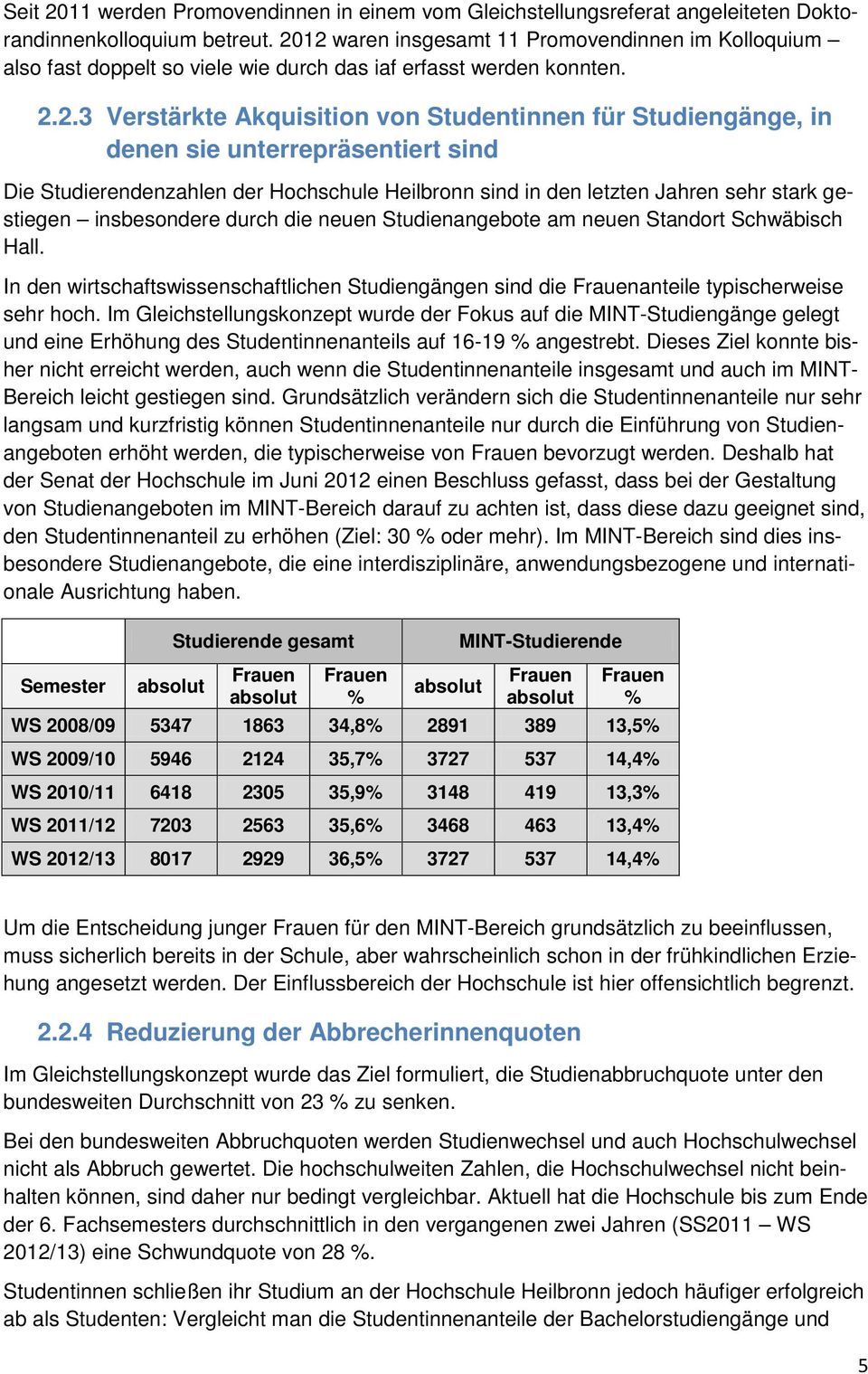 unterrepräsentiert sind Die Studierendenzahlen der Hochschule Heilbronn sind in den letzten Jahren sehr stark gestiegen insbesondere durch die neuen Studienangebote am neuen Standort Schwäbisch Hall.