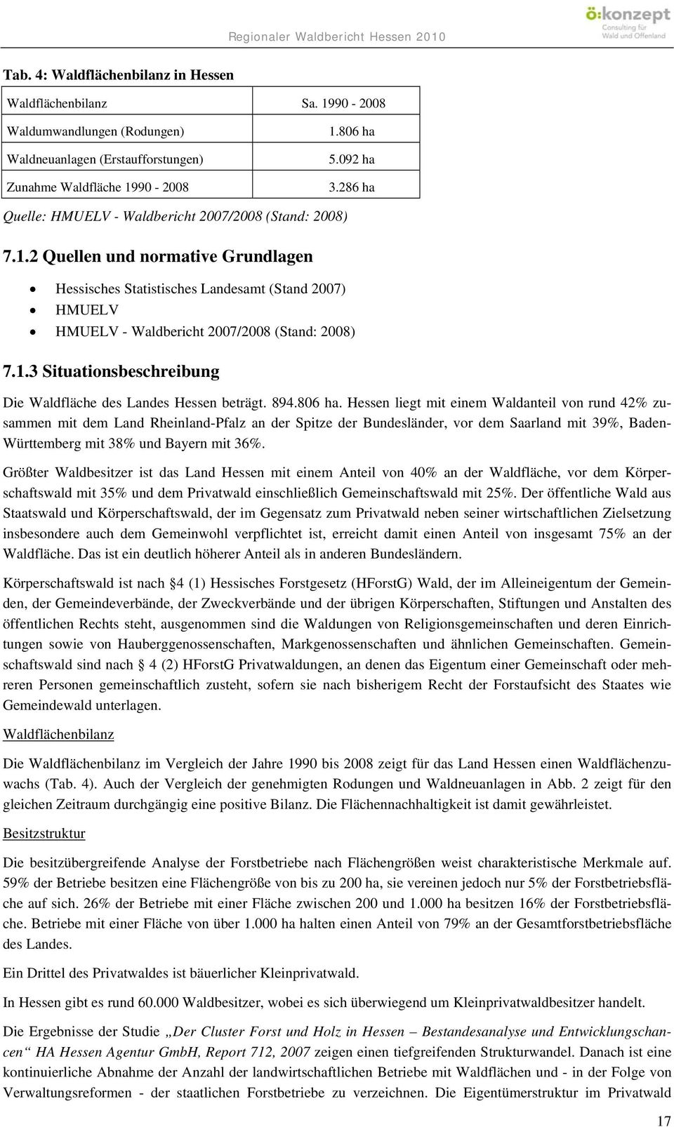 2 Quellen und normative Grundlagen Hessisches Statistisches Landesamt (Stand 2007) HMUELV HMUELV - Waldbericht 2007/2008 (Stand: 2008) 7.1.