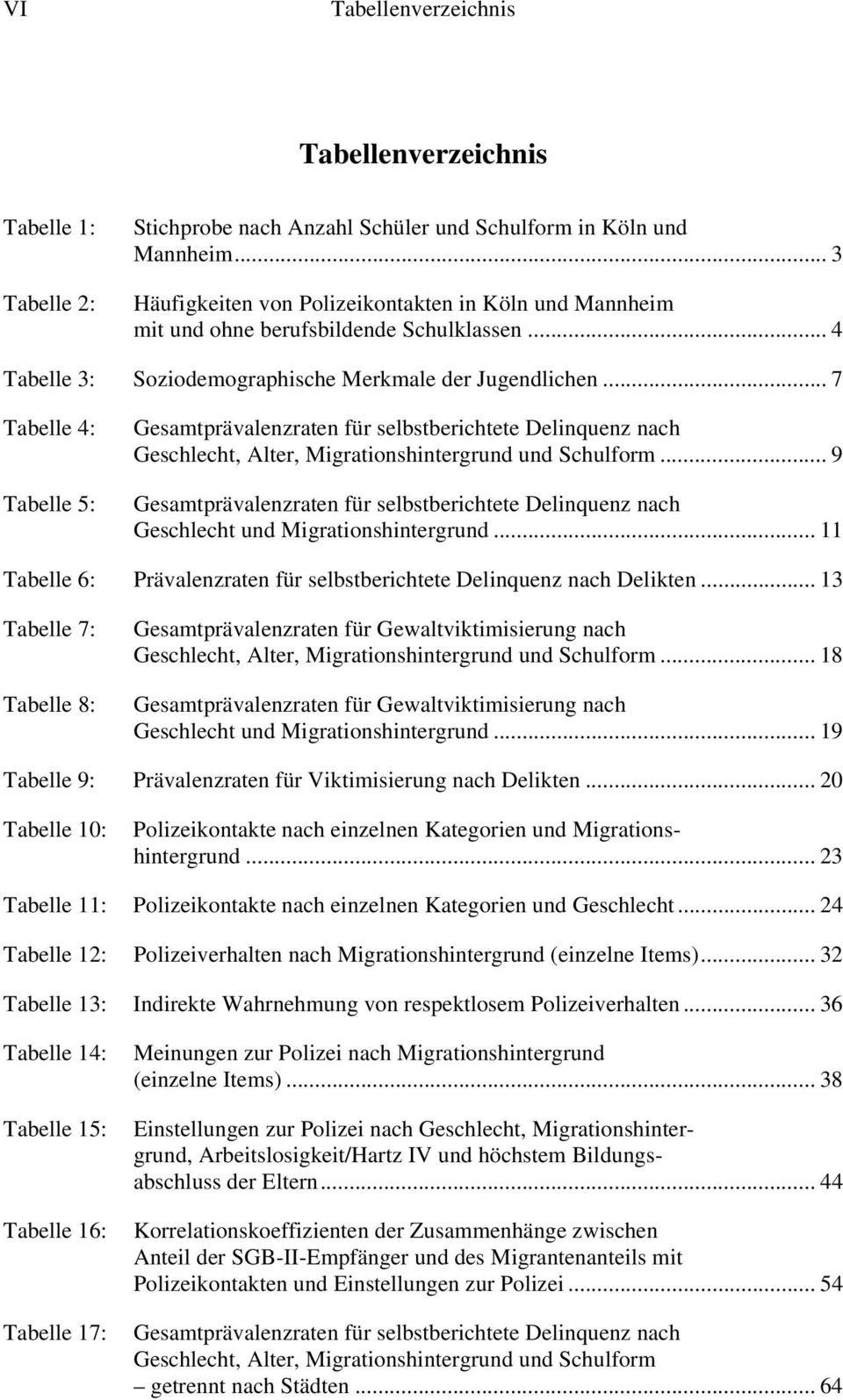 .. 7 Tabelle 4: Tabelle 5: Gesamtprävalenzraten für selbstberichtete Delinquenz nach Geschlecht, Alter, Migrationshintergrund und Schulform.