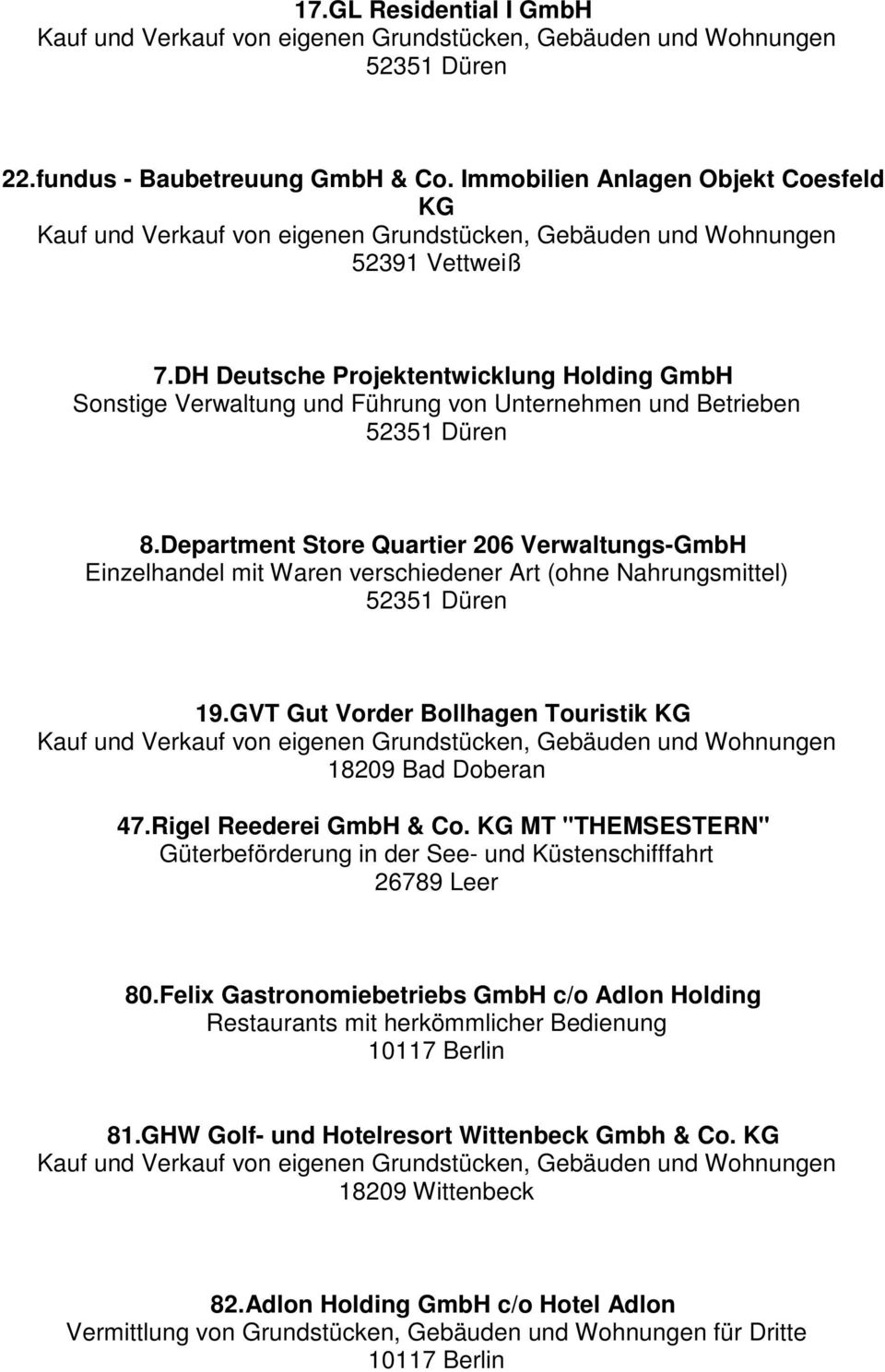 GVT Gut Vorder Bollhagen Touristik 47.Rigel Reederei GmbH & Co. MT "THEMSESTERN" Güterbeförderung in der See- und Küstenschifffahrt 26789 Leer 80.
