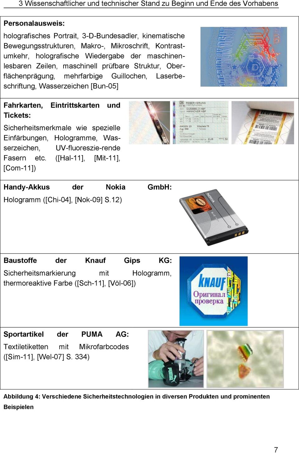 Hologramme, Wasserzeichen, UV-fluoreszie-rende Fasern etc. ([Hal-11], [Mit-11], [Com-11]) Handy-Akkus der Nokia GmbH: Hologramm ([Chi-04], [Nok-09] S.