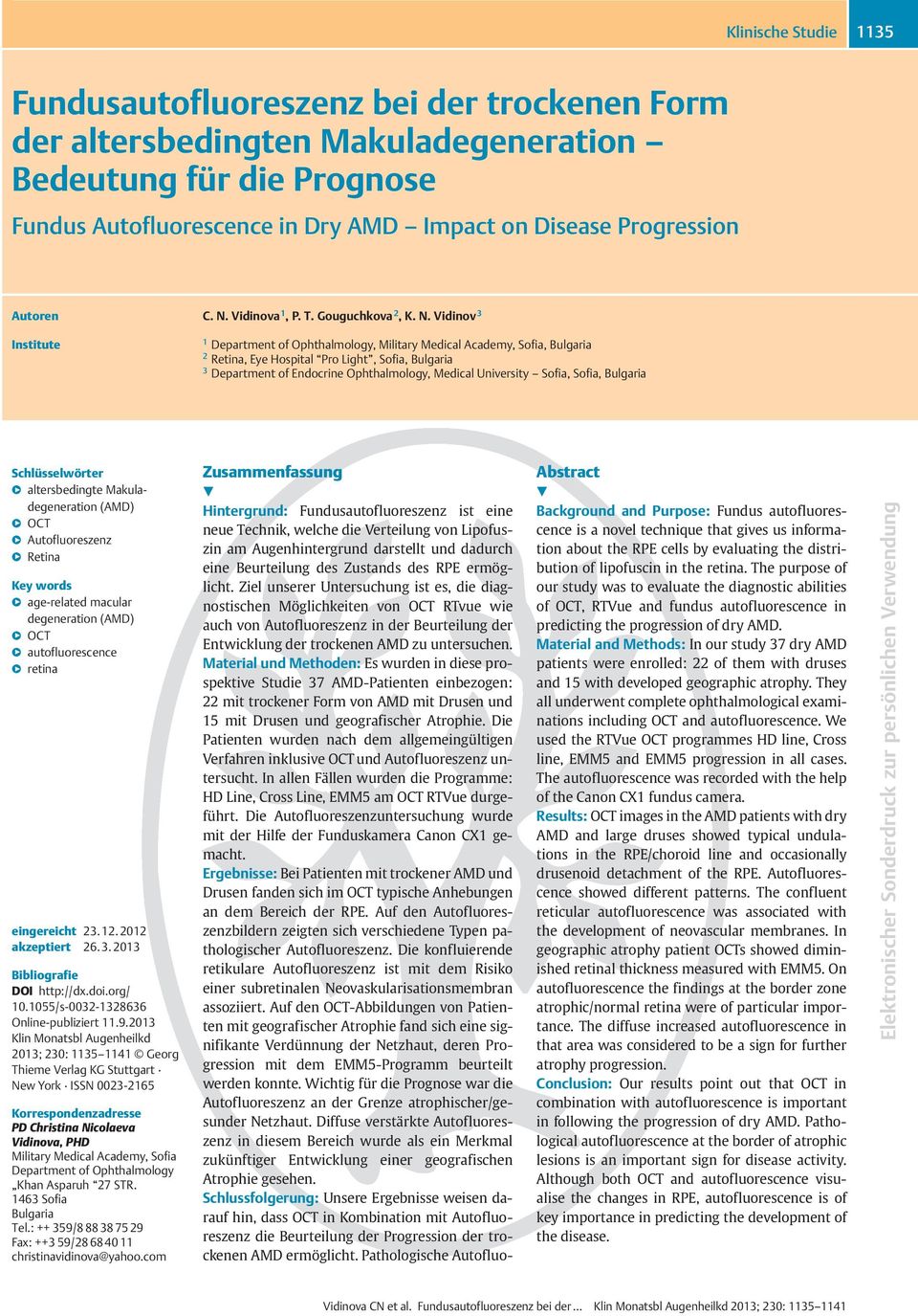 Vidinova 1, P. T. Gouguchkova 2, K. N.