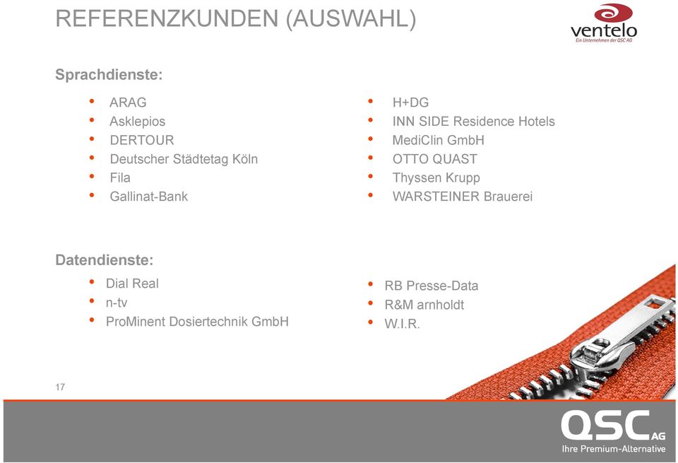 MediClin GmbH OTTO QUAST Thyssen Krupp WARSTEINER Brauerei Datendienste: