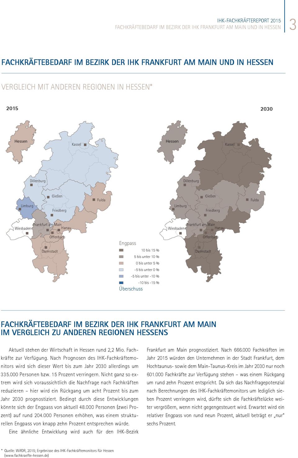 -15 % Überschuss Frankfurt am Main Wiesbaden Hanau Offenbach Darmstadt IM VERGLEICH ZU ANDEREN REGIONEN HESSENS Aktuell stehen der Wirtschaft in Hessen rund 2,2 Mio. Fachkräfte zur Verfügung.