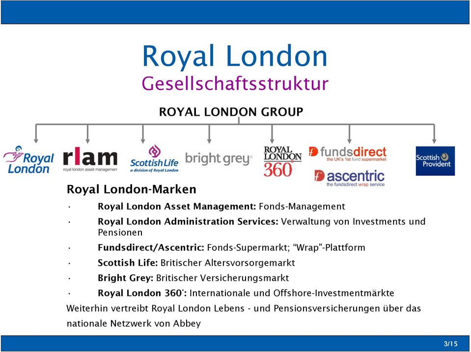 Scottish Life: Britischer Altersvorsorgemarkt Bright Grey: Britischer Versicherungsmarkt Royal London 360 : Internationale und