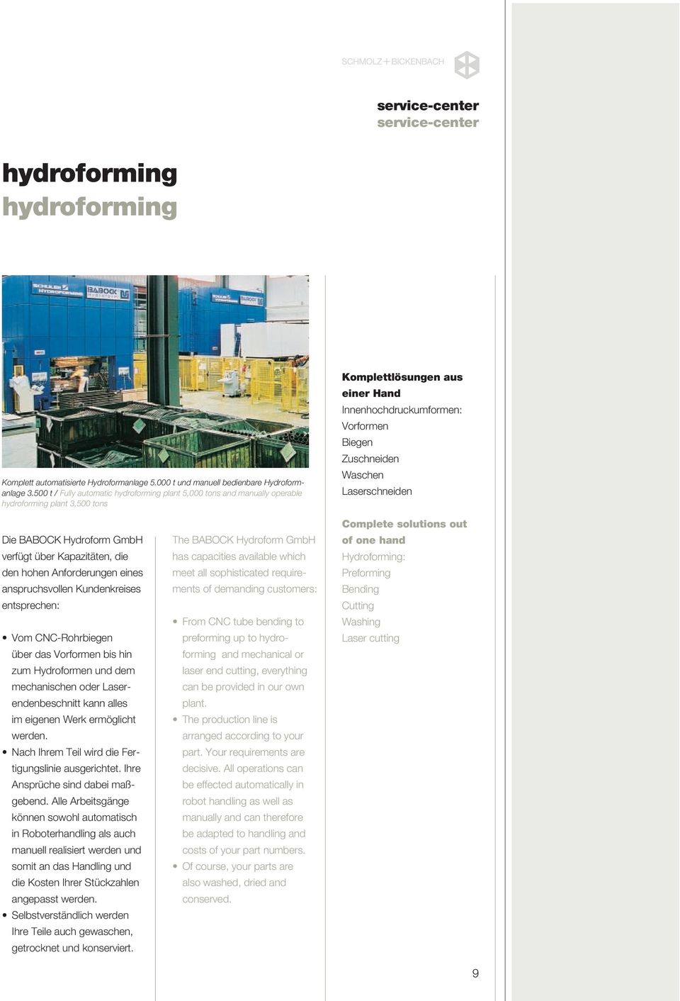 Laserschneiden Die BABOCK Hydroform GmbH verfügt über Kapazitäten, die den hohen Anforderungen eines anspruchsvollen Kundenkreises entsprechen: Vom CNC-Rohrbiegen über das Vorformen bis hin zum