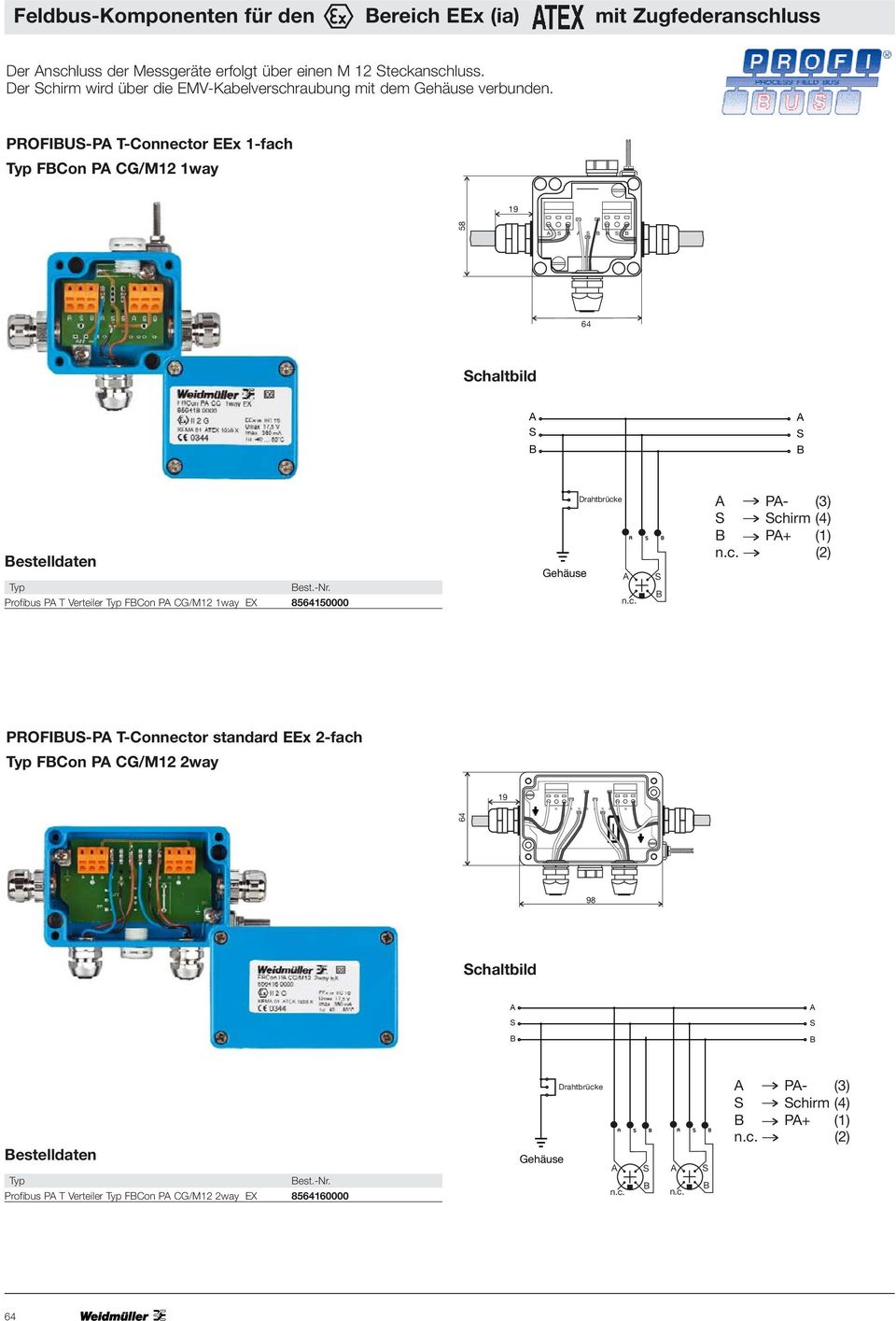 PROFIU-P T-Connector EEx 1-fach FCon P CG/M12 1way 58 chaltbild estelldaten est.-nr.