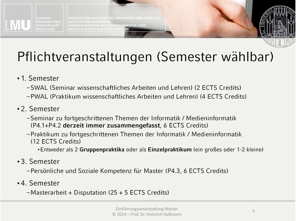 Semester Seminar zu fortgeschrittenen Themen der Informatik / Medieninformatik (P4.1+P4.