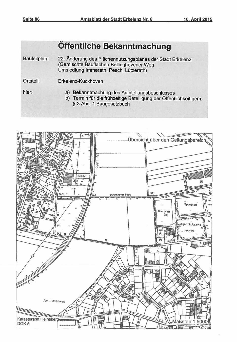 Änderung des Flächennutzungsplanes der Stadt Erkelenz (Gemischte Bauflächen Bellinghovener Weg