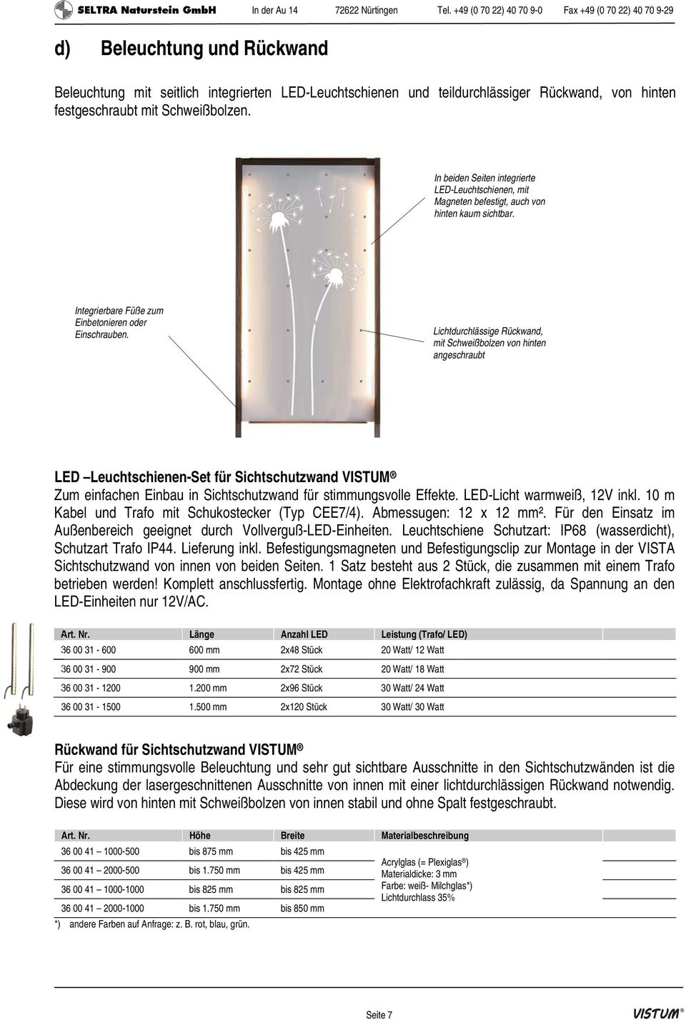 Lichtdurchlässige Rückwand, mit Schweißbolzen von hinten angeschraubt LED Leuchtschienen-Set für Sichtschutzwand VISTUM Zum einfachen Einbau in Sichtschutzwand für stimmungsvolle Effekte.