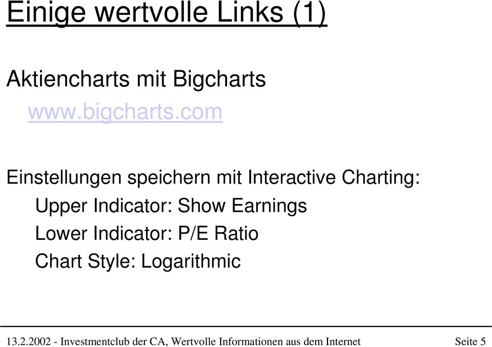 Show Earnings Lower Indicator: P/E Ratio Chart Style: Logarithmic 13.2.