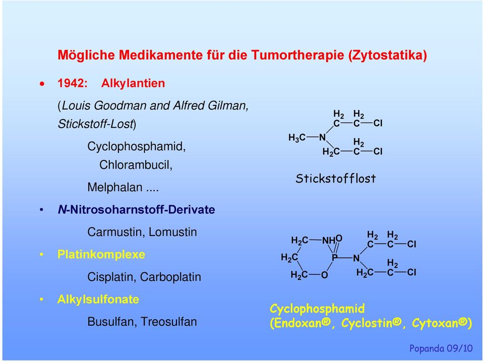 .. H 3 C H 2 C N H 2 C H 2 C H 2 C Stickstofflost Cl Cl N-Nitrosoharnstoff-Derivate Carmustin, Lomustin