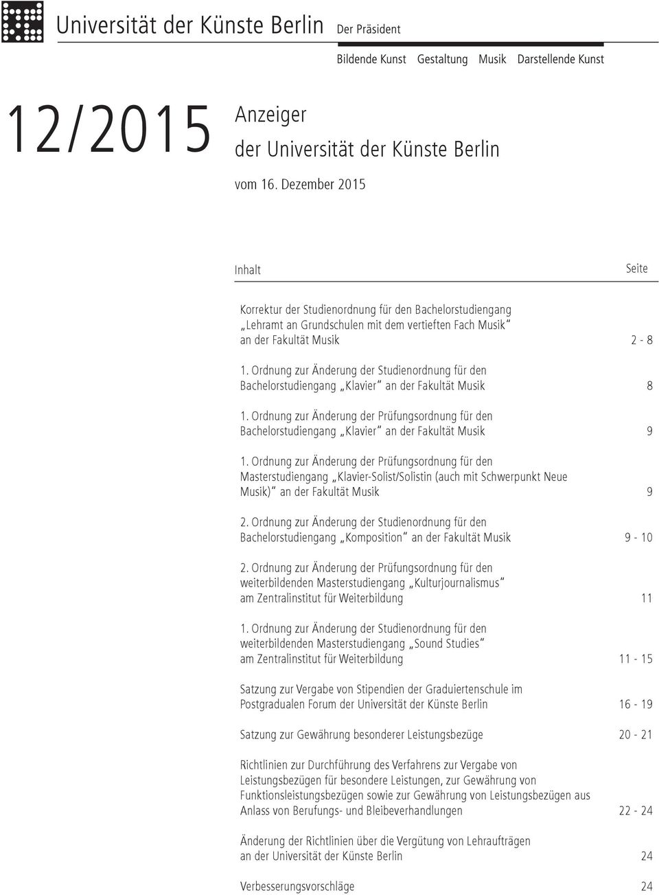 12 2015 Anzeiger Der Universitat Der Kunste Berlin Vom 16