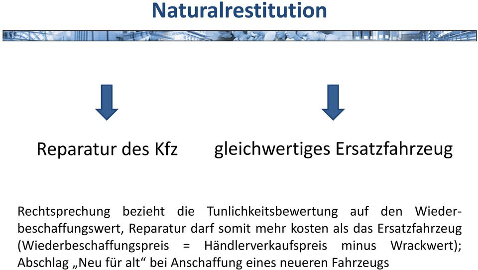 somit mehr kosten als das Ersatzfahrzeug (Wiederbeschaffungspreis =