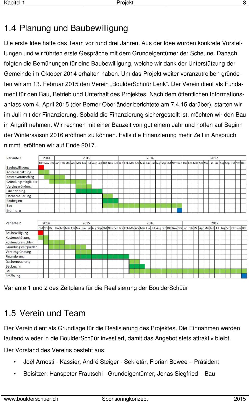 Danach folgten die Bemühungen für eine Baubewilligung, welche wir dank der Unterstützung der Gemeinde im Oktober 2014 erhalten haben. Um das Projekt weiter voranzutreiben gründeten wir am 13.