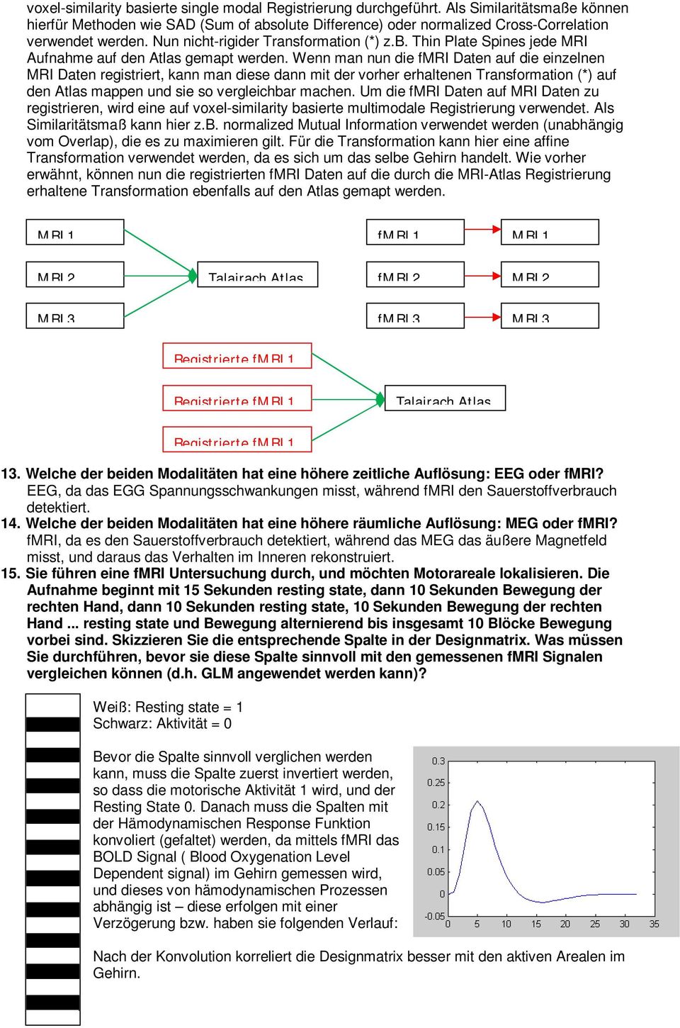 Wenn man nun die fmri Daten auf die einzelnen MRI Daten registriert, kann man diese dann mit der vorher erhaltenen Transformation (*) auf den Atlas mappen und sie so vergleichbar machen.