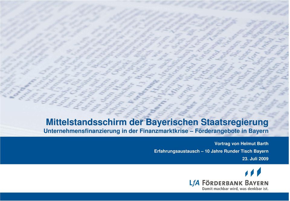 Förderangebote in Bayern Vortrag von Helmut Barth