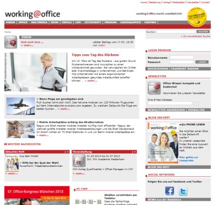 Factsheet working@office www.workingoffice.de workingoffice.de ist zusammen mit dem dazugehörigen Printtitel Deutschlands führendes Fachmedium für professionelles Büromanagement.
