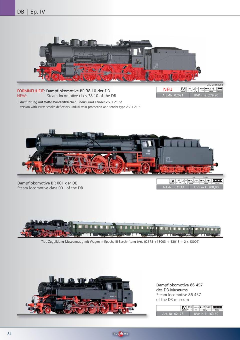 tender type 2 2 T 21,5 Dampflokomotive BR 001 der DB Steam locomotive class 001 of the DB Art.