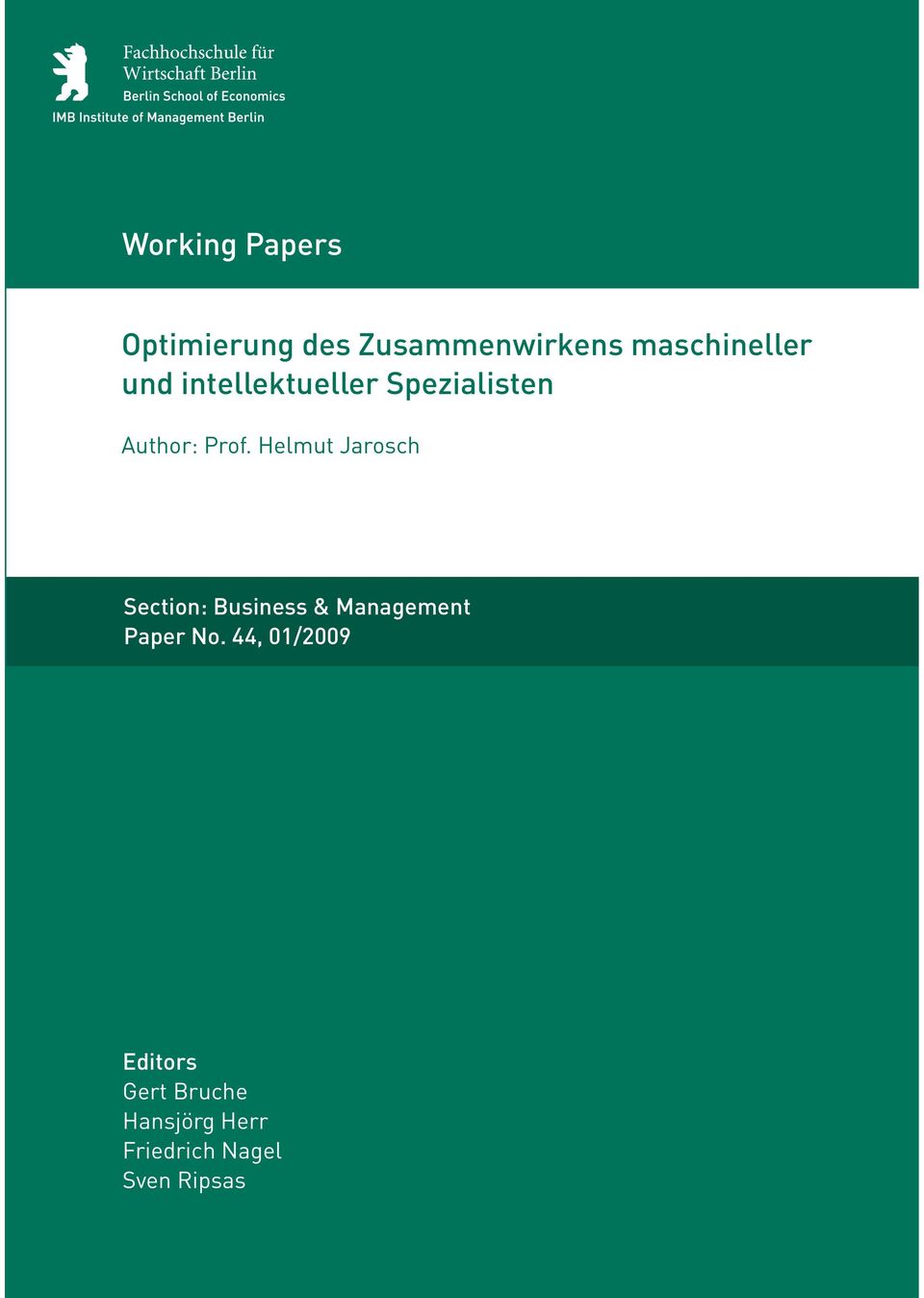 Helmu Jarosch Secion: Business & Managemen Paper No.