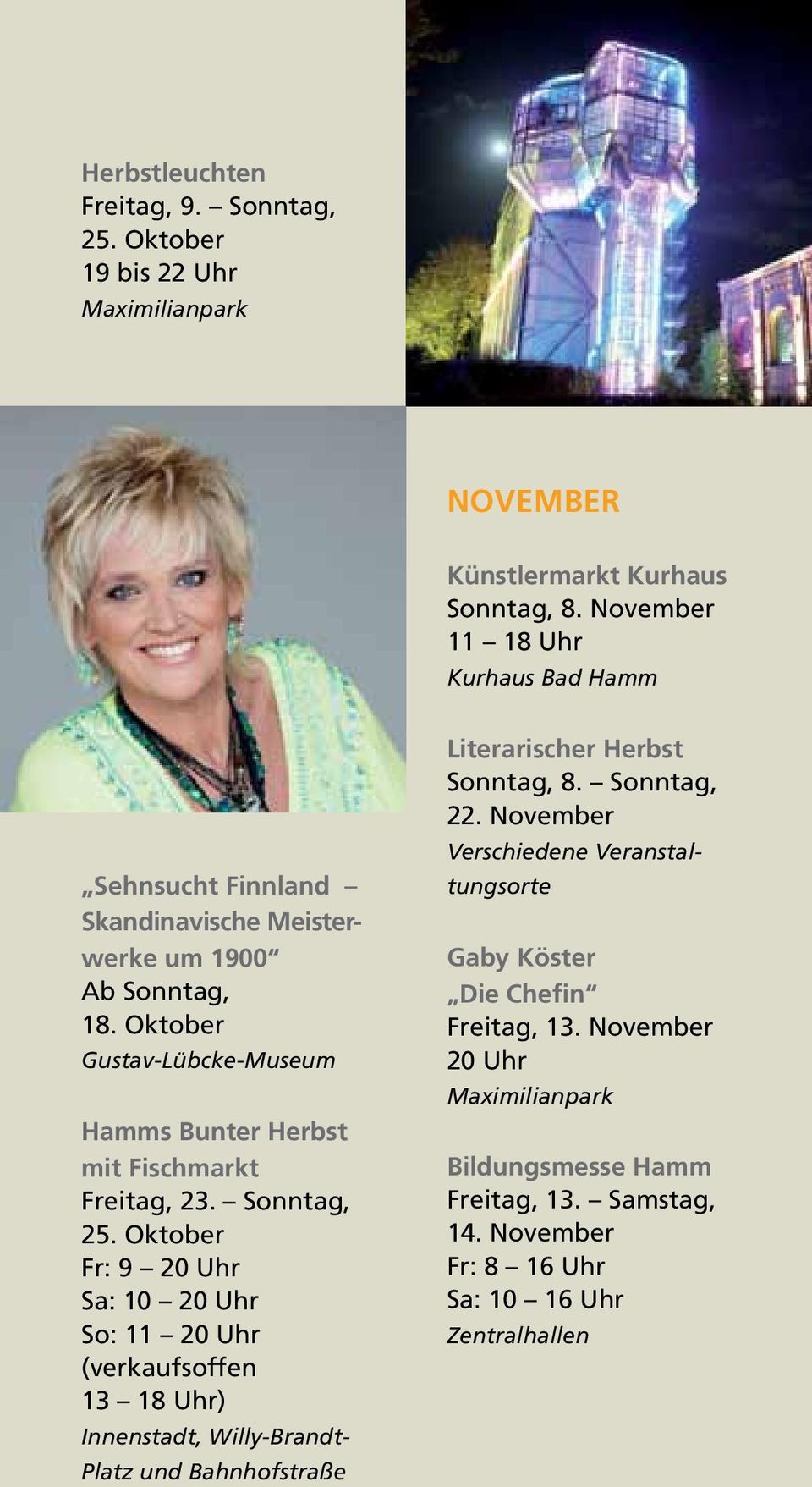 Oktober Gustav-Lübcke-Museum Hamms Bunter Herbst mit Fischmarkt Freitag, 23. Sonntag, 25.