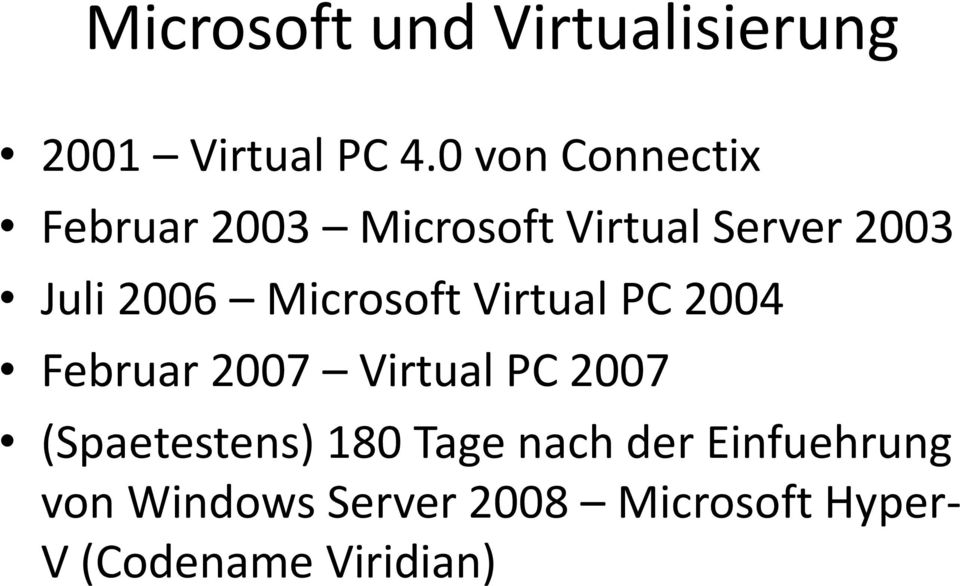 Microsoft Virtual PC 2004 Februar 2007 Virtual PC 2007 (Spaetestens)