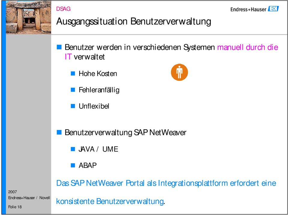Unflexibel Benutzerverwaltung SAP NetWeaver JAVA / UME ABAP Folie 18 Das