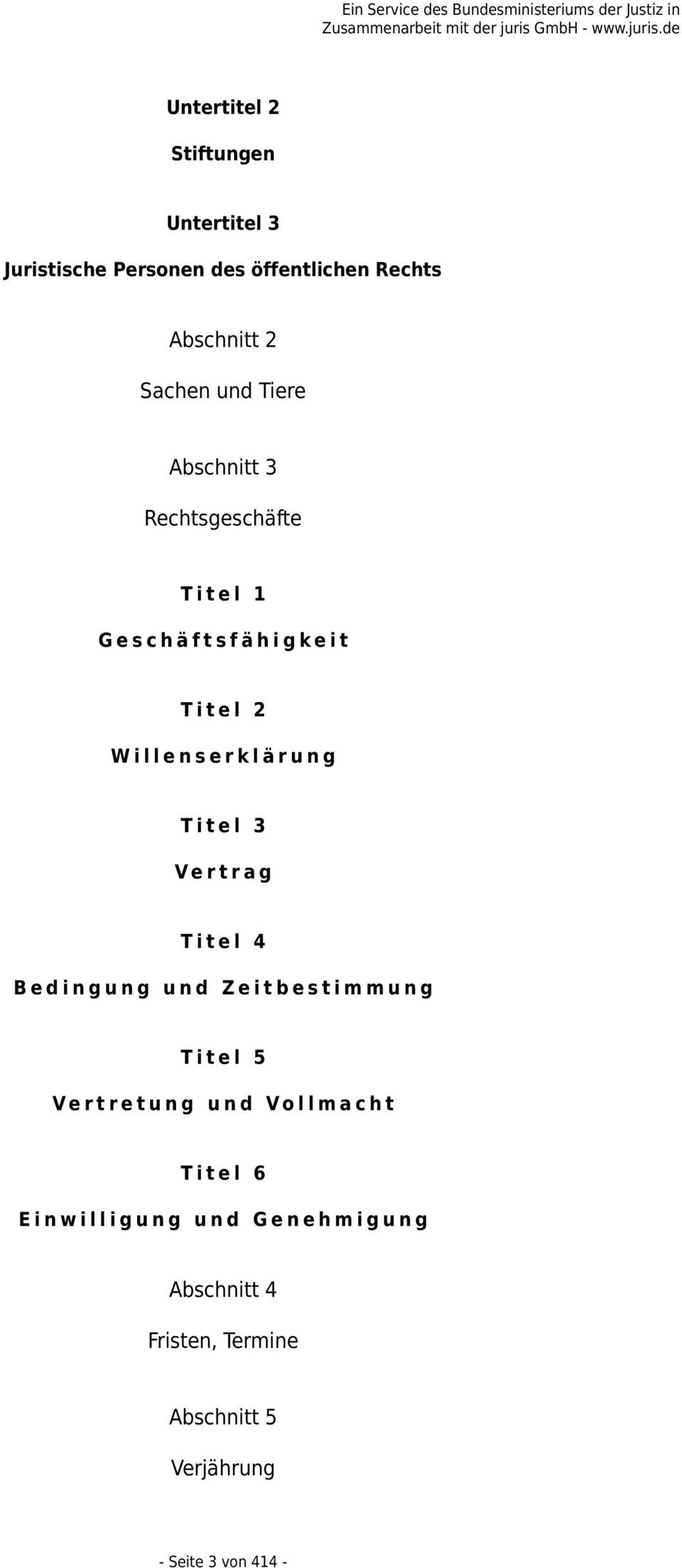 Titel 3 Vertrag Titel 4 Bedingung und Zeitbestimmung Titel 5 Vertretung und Vollmacht Titel 6