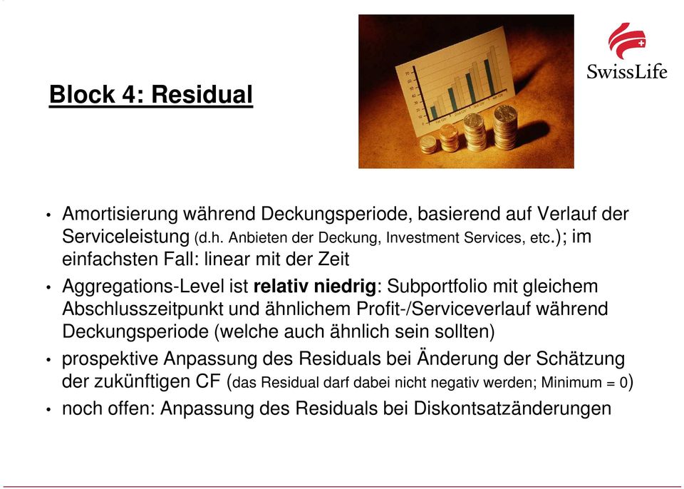 Profit-/Serviceverlauf während Deckungsperiode (welche auch ähnlich sein sollten) prospektive Anpassung des Residuals bei Änderung der Schätzung