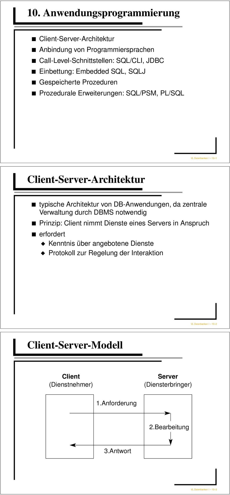 zentrale Verwaltung durch DBMS notwendig Prinzip: Client nimmt Dienste eines Servers in Anspruch erfordert Kenntnis über angebotene Dienste Protokoll zur