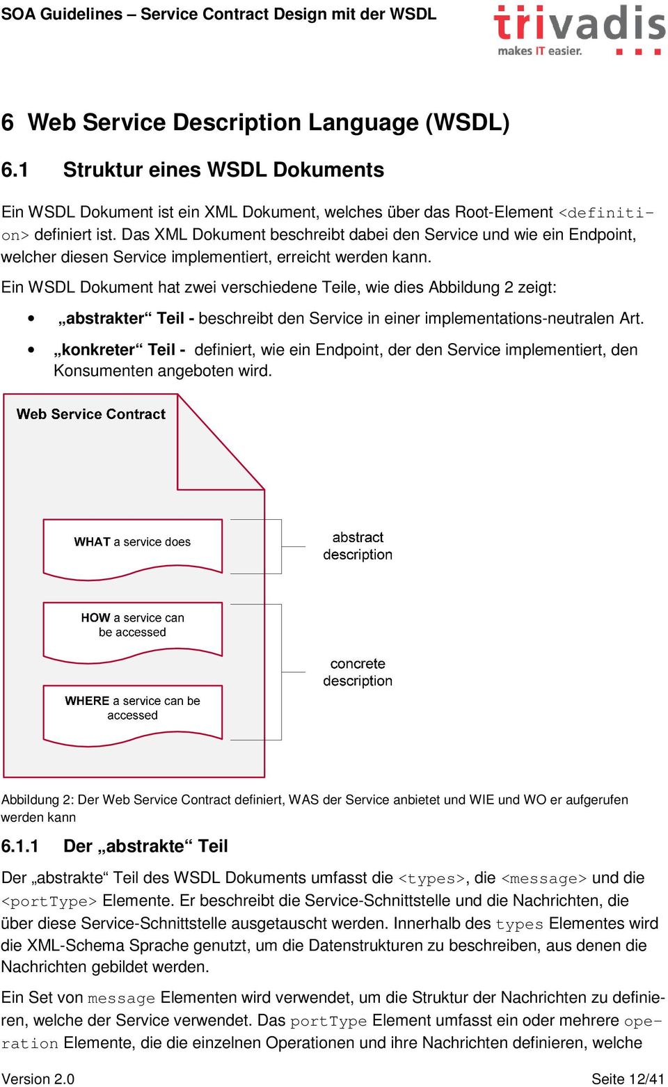 Ein WSDL Dokument hat zwei verschiedene Teile, wie dies Abbildung 2 zeigt: abstrakter Teil - beschreibt den Service in einer implementations-neutralen Art.