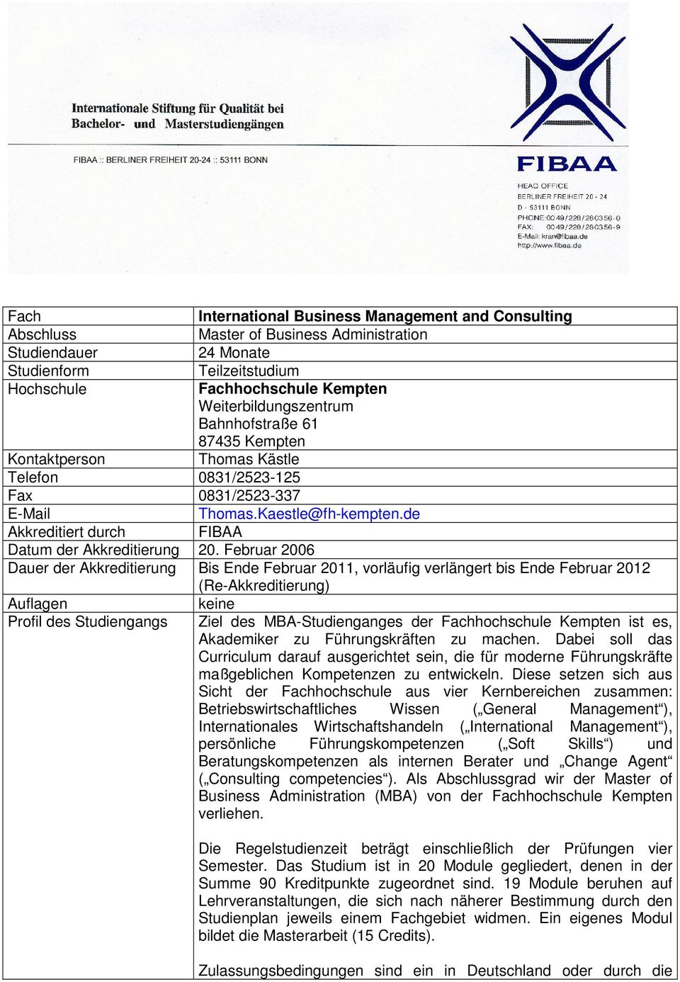 de Akkreditiert durch FIBAA Datum der Akkreditierung 20.