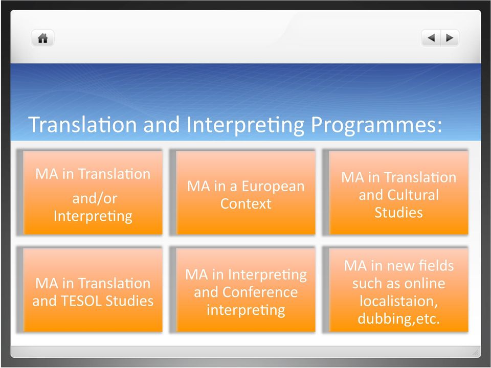 Studies MA in Transla,on and TESOL Studies MA in Interpre,ng and