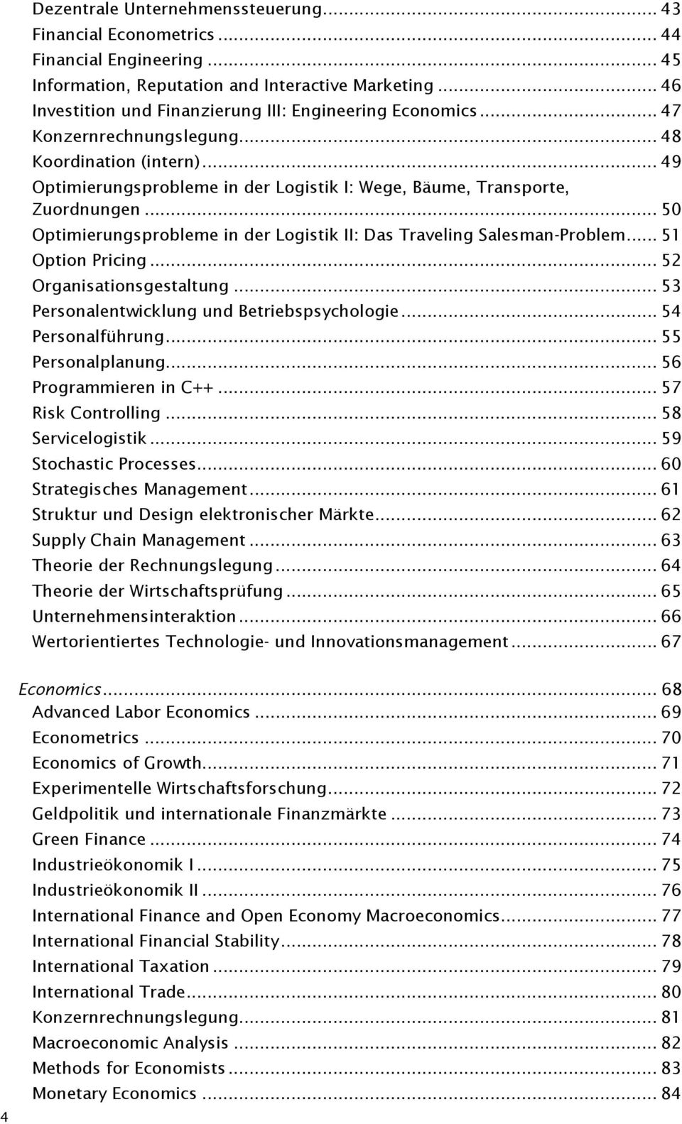 .. 50 Optimierungsprobleme in der Logistik II: Das Traveling Salesman-Problem... 51 Option Pricing... 52 Organisationsgestaltung... 53 Personalentwicklung und Betriebspsychologie... 54 Personalführung.