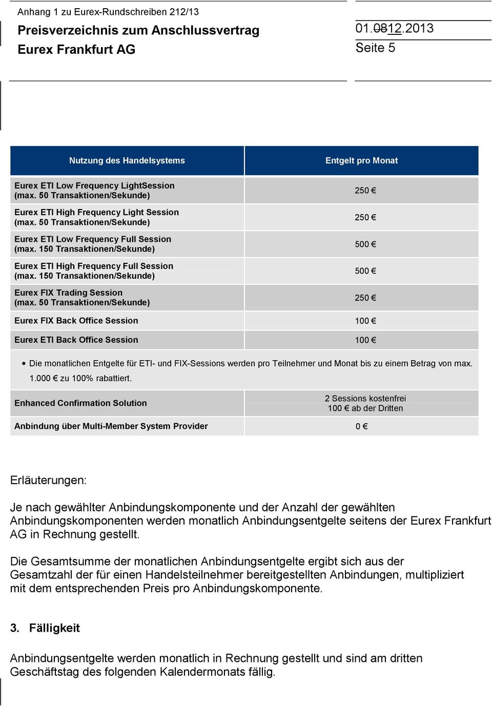 50 Transaktionen/Sekunde) Eurex ETI Low Frequency Full Session (max. 150 Transaktionen/Sekunde) Eurex ETI High Frequency Full Session (max. 150 Transaktionen/Sekunde) Eurex FIX Trading Session (max.