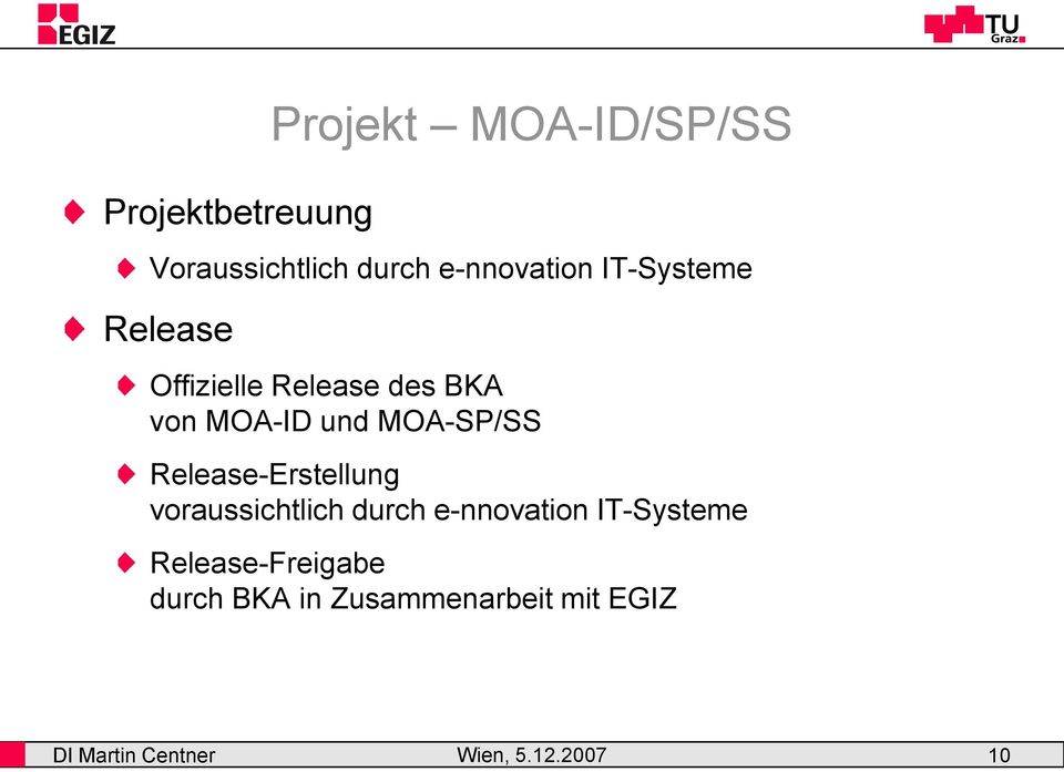 MOA-ID und MOA-SP/SS Release-Erstellung voraussichtlich durch