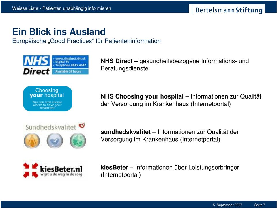 Qualität der Versorgung im Krankenhaus (Internetportal) sundhedskvalitet Informationen zur Qualität