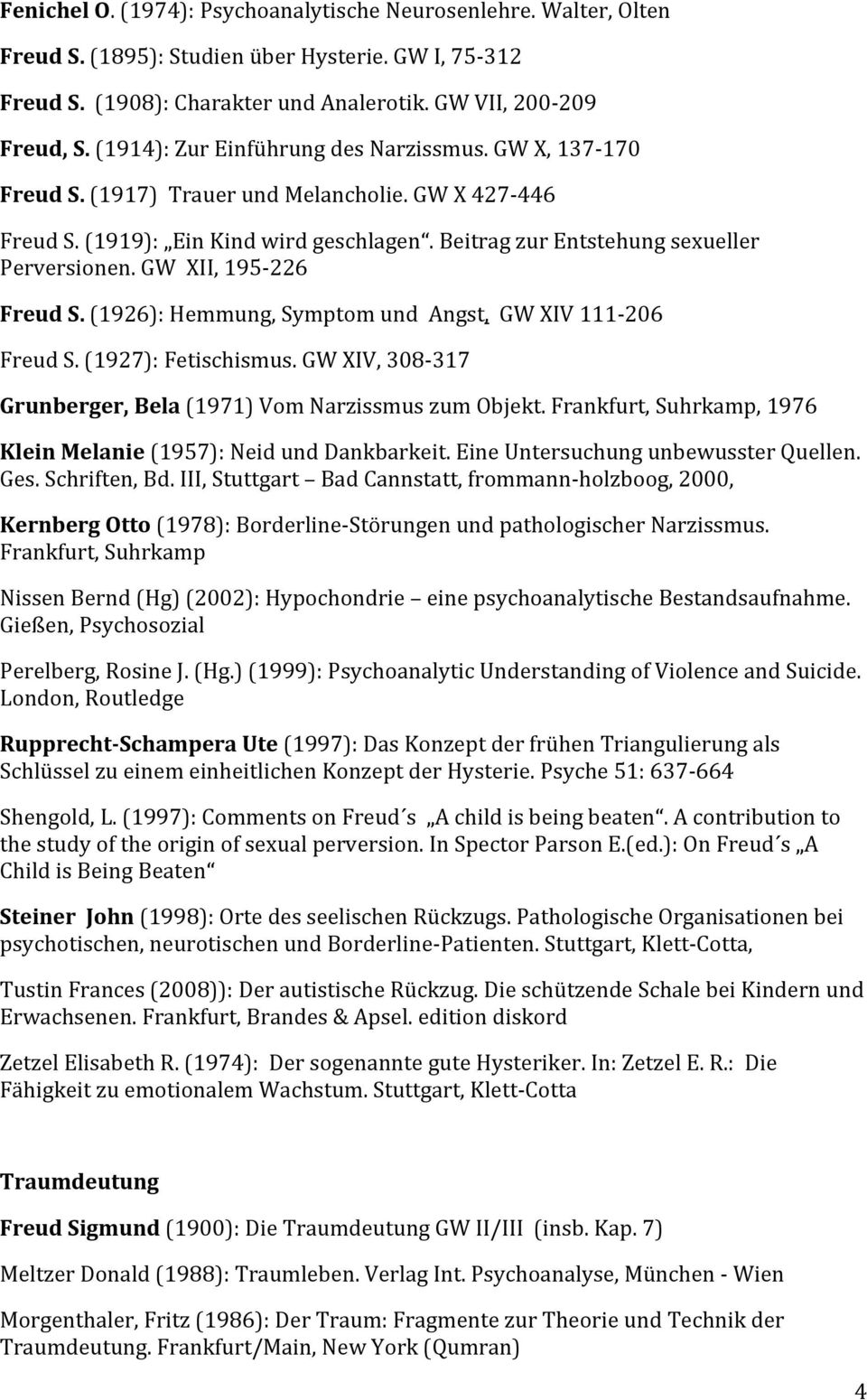GW XII, 195-226 Freud S. (1926): Hemmung, Symptom und Angst, GW XIV 111-206 Freud S. (1927): Fetischismus. GW XIV, 308-317 Grunberger, Bela (1971) Vom Narzissmus zum Objekt.