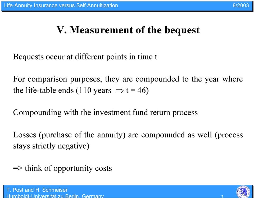 Compounding with the investment fund return process Losses (purchase of the annuity) are