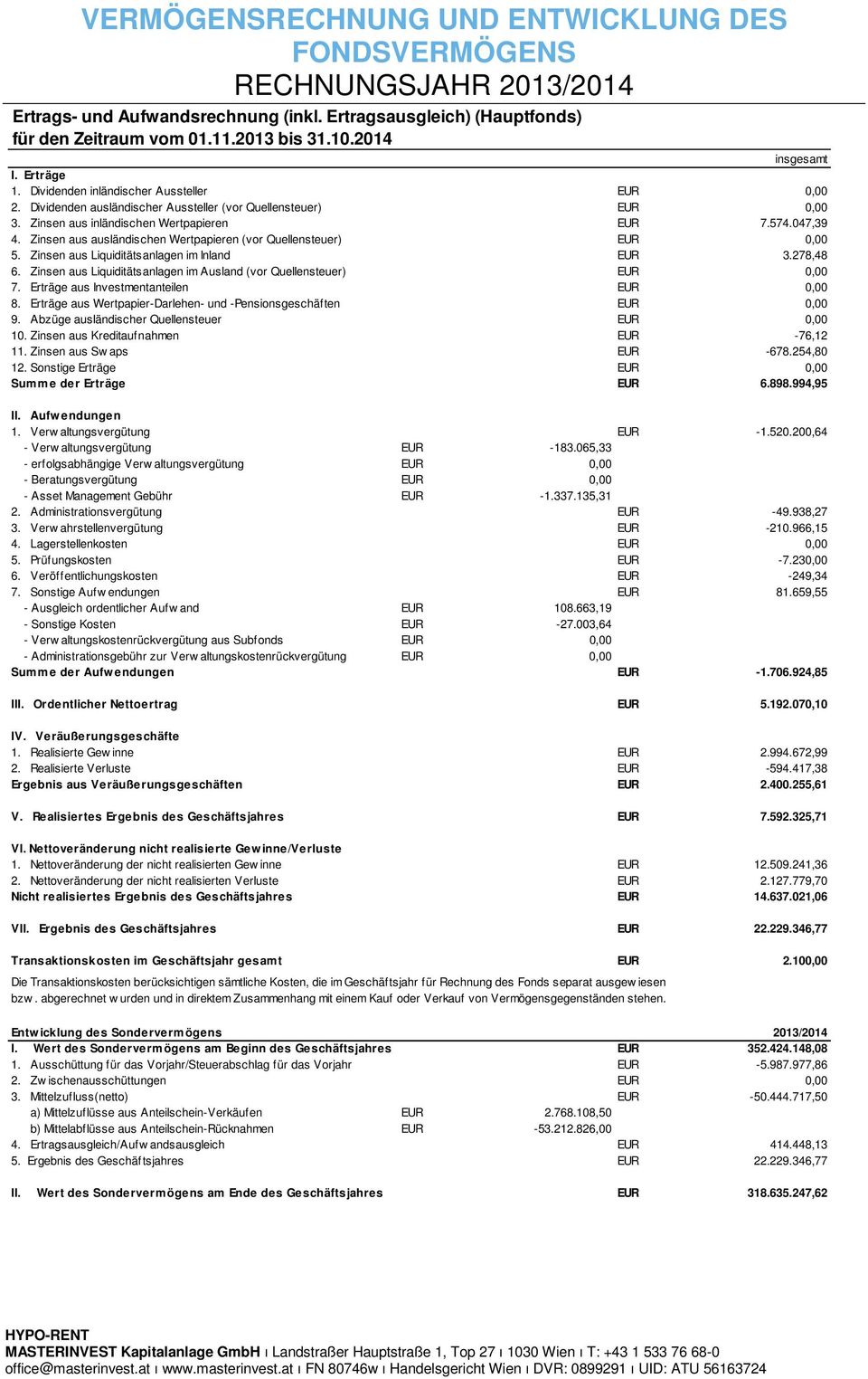 Zinsen aus ausländischen Wertpapieren (vor Quellensteuer) EUR 0,00 5. Zinsen aus Liquiditätsanlagen im Inland EUR 3.278,48 6. Zinsen aus Liquiditätsanlagen im Ausland (vor Quellensteuer) EUR 0,00 7.