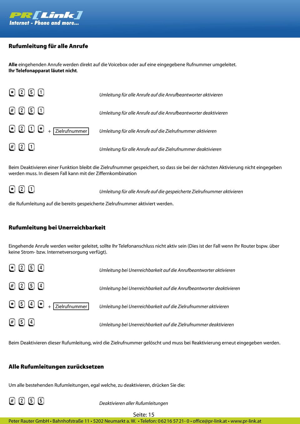 Zielrufnummer aktivieren # 2 1 Umleitung für alle Anrufe auf die Zielrufnummer deaktivieren Beim Deaktivieren einer Funktion bleibt die Zielrufnummer gespeichert, so dass sie bei der nächsten