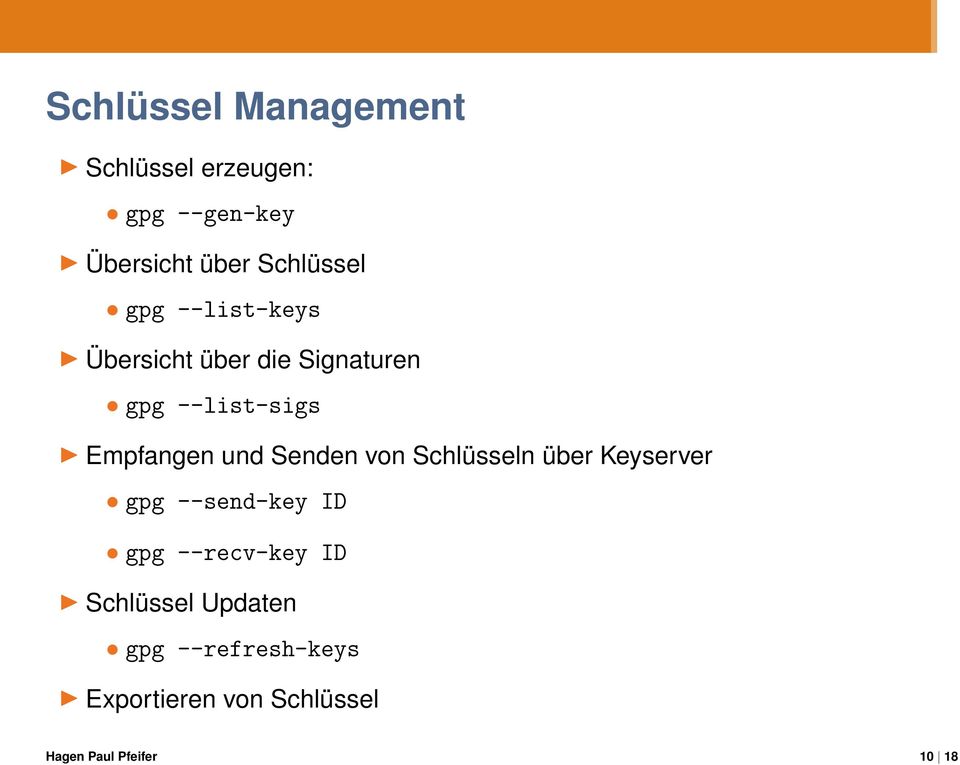 Empfangen und Senden von Schlüsseln über Keyserver gpg --send-key ID gpg