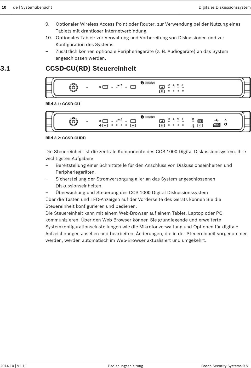 Audiogeräte) an das System angeschlossen werden. 3.1 CCSD-CU(RD) Steuereinheit Bild 3.1: CCSD-CU Bild 3.