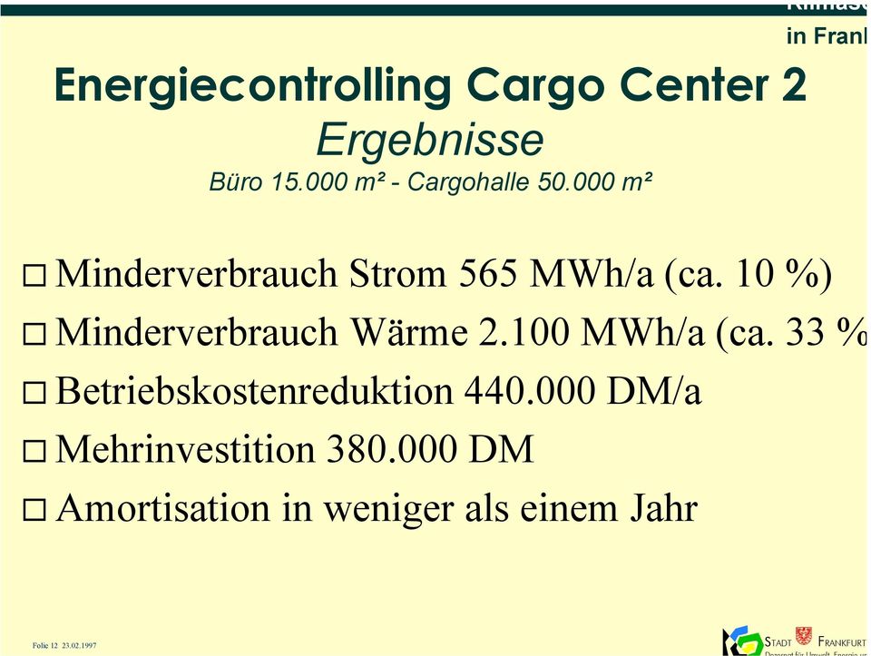 000 m² m² Klimasc Minderverbrauch Strom 565 MWh/a (ca.