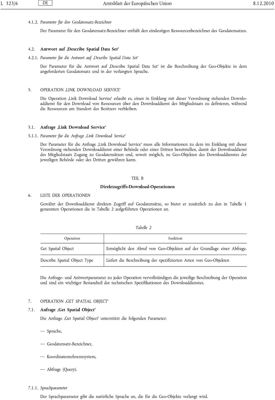 Parameter für die Antwort auf Describe Spatial Data Set Der Parameter für die Antwort auf Describe Spatial Data Set ist die Beschreibung der Geo-Objekte in dem angeforderten Geodatensatz und in der