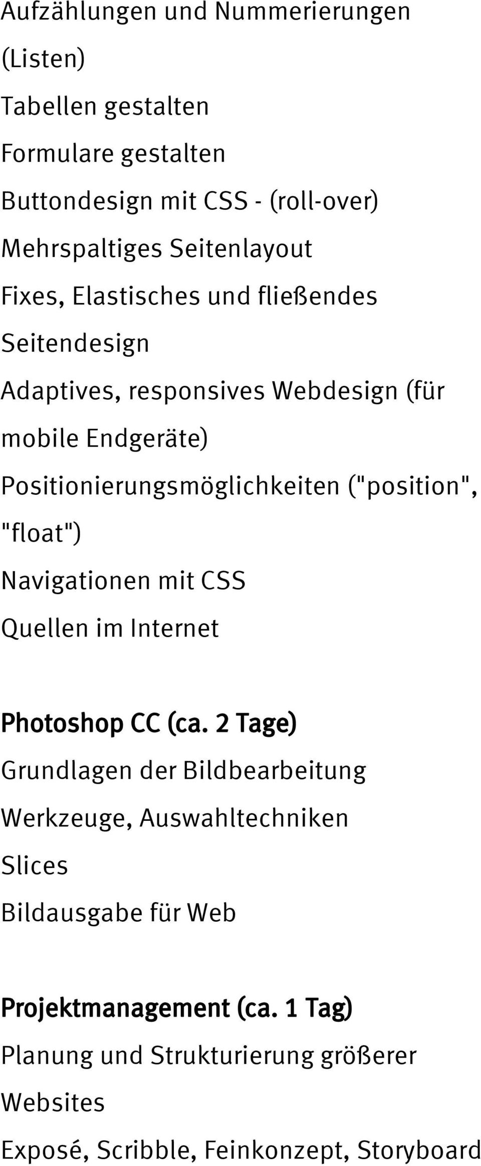 ("position", "float") Navigationen mit CSS Quellen im Internet Photoshop CC (ca.