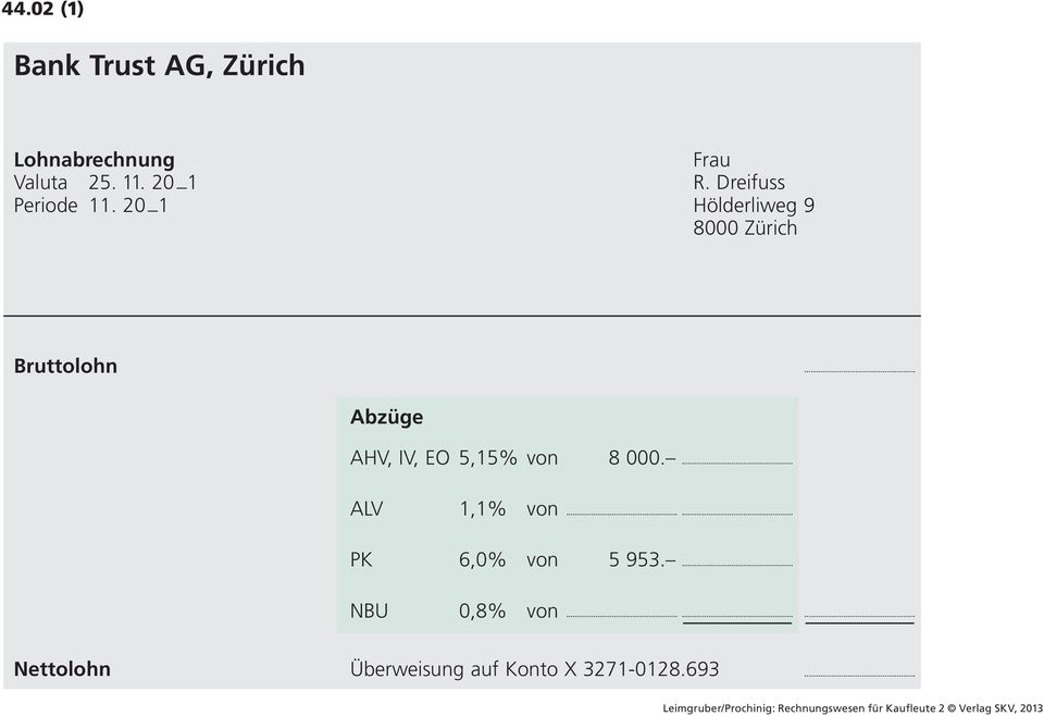 02 zu (1) runden.): Bank Trust AG, Zürich Lohnabrechnung Frau Valuta 25. 11. 20_1 R. Dreifuss Periode 11.