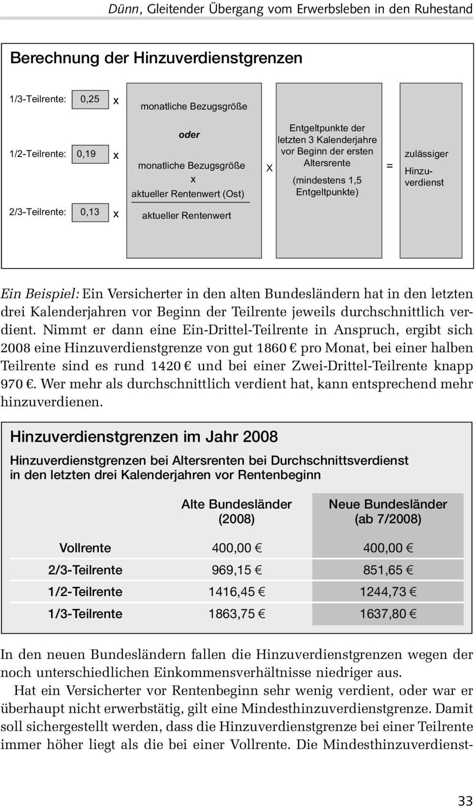 Hinzuverdienst Ein Beispiel: Ein Versicherter in den alten Bundesländern hat in den letzten drei Kalenderjahren vor Beginn der Teilrente jeweils durchschnittlich verdient.