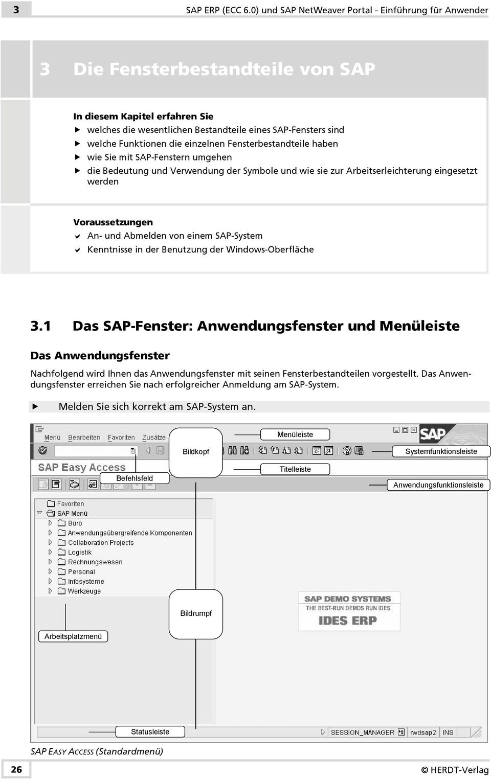die einzelnen Fensterbestandteile haben wie Sie mit SAP-Fenstern umgehen die Bedeutung und Verwendung der Symbole und wie sie zur Arbeitserleichterung eingesetzt werden Voraussetzungen An- und