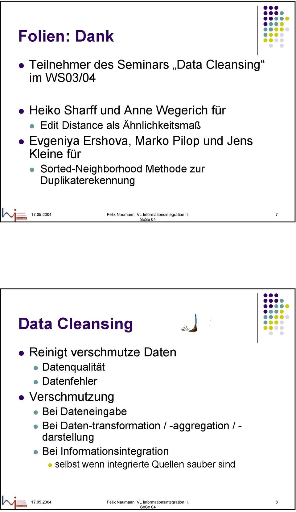 Duplikaterekennung 7 Data Cleansing Reinigt verschmutze Daten Datenqualität Datenfehler Verschmutzung Bei